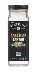 Watkins Cream of Tartar 4oz jar on shelf stabilizing egg whites for fluffy meringues.