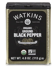 Watkins ground black pepper in golden tin boosts everyday cooking flavors.