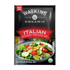 Watkins Italian Dressing Mix prepared dressing pour showcases versatile flavor options.