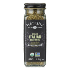 Watkins Italian Seasoning bottle front for easy pantry access and flavor boost.