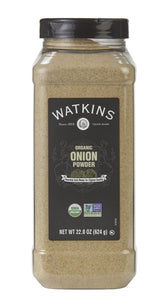Watkins Organic Onion Powder 22 oz bulk jar for versatile seasoning.