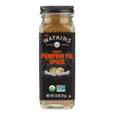 Watkins Organic Pumpkin Pie Spice bottle delivering warm aroma for baking and beverages.