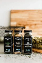 Watkins Parsley Flakes in a kitchen scene with fresh herb accents