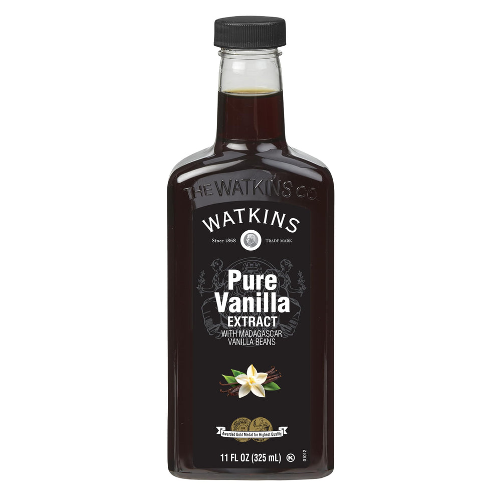 Watkins Pure Vanilla Extract bottle front highlighting premium labeling for reliable flavor
