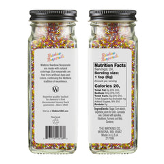 Watkins Rainbow Nonpareils close-up showing glossy, colorful sprinkles for desserts.