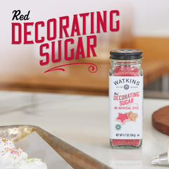 Watkins Red Decorating Sugar dusts cookies with no artificial colors.