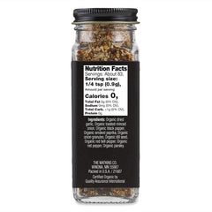 Watkins Salt-Free Organic Steak Seasoning label closeup shows organic, salt-free ingredients for versatile cooking.