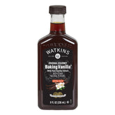 Watkins vanilla bottle close-up highlighting pure extract ideal for baking and flavor