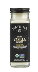 Watkins Organic Vanilla Powder bottle-front shows premium vanilla for baking and beverages