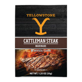 Watkins Yellowstone Cattleman Steak Marinade bottle pour for quick grilling prep.