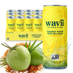Wavii Hydration coconut water can with pineapple, natural electrolytes for daily refreshment.