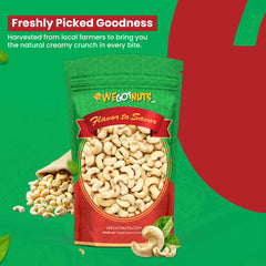 We Got Nuts cashews in an air-tight resealable bag for long-lasting freshness.