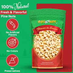Closeup of We Got Nuts pine nuts highlighting creamy texture and premium quality.