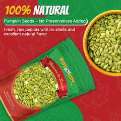 We Got Nuts pumpkin seeds resealable pack preserves freshness between uses.