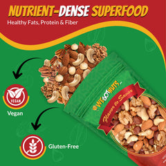 We Got Nuts brand ingredients close-up shows transparent mix of almonds, cashews, and nuts