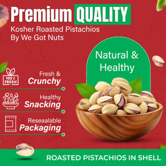 We Got Nuts Roasted in-shell Pistachios in bag, ready for snacking.