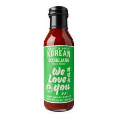 We Rub You gochujang jar close-up, rich flavor for Korean dishes.