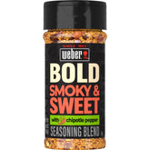 Weber BOLD Smokey & Sweet seasoning bottle adds bold smoky flavor to grilled favorites.