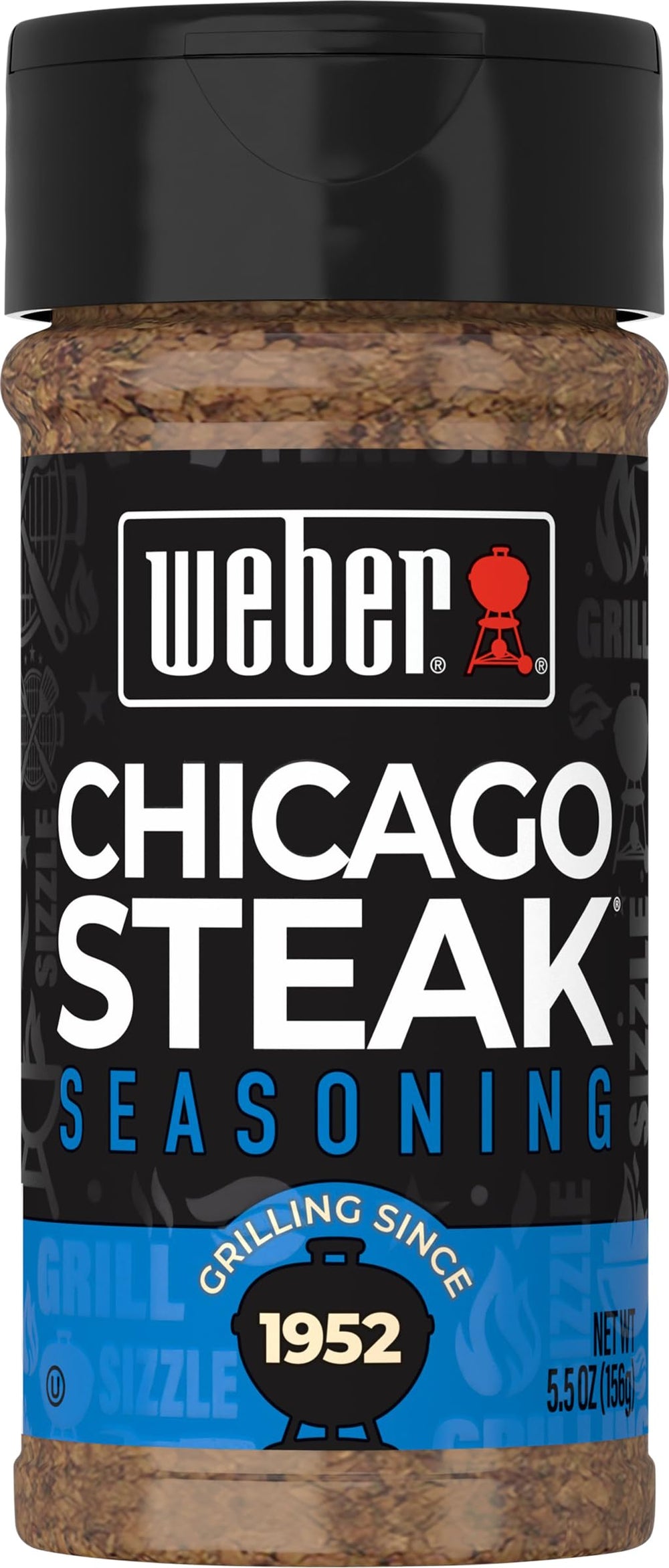 Weber Chicago Steak Seasoning bottle pours on steak, delivering bold, balanced flavor.
