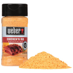 Weber Chicken 'N Rib Seasoning pour enables easy sprinkling for even coverage.