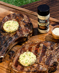 Weber Chophouse Butter Seasoning on the grill enhances beef's aroma.