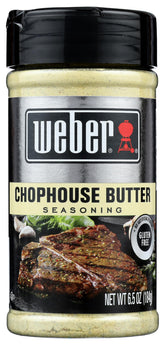 Weber Chophouse Butter Seasoning jar highlights creamy butter flavor for grilled beef