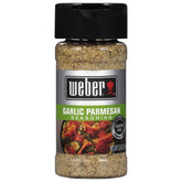 Weber Garlic Parmesan Seasoning shaker on counter for quick grilling use