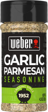 Weber Garlic Parmesan Seasoning bottle front view boosts grilled veggie flavor