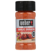 Weber Garlic Sriracha Seasoning bottle front for bold grilling flavor.
