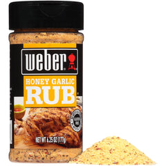 Weber Honey Garlic Rub on chicken skewers for balanced flavor.