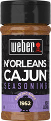 Weber N'Orleans Cajun Seasoning jar adds bold flavor to meats.