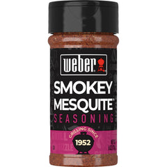 Weber Smokey Mesquite Seasoning bottle for bold smoky flavor on grilled meats.