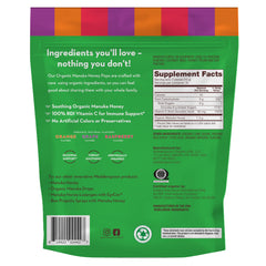 Wedderspoon Manuka Honey Lollipops variety flavors shown orange, grape, and raspberry.