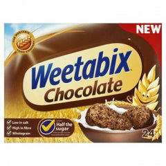 Weetabix Chocolate 24-pack front view, ideal family breakfast option
