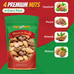We Got Nuts in-shell nuts close-up, shows variety for a natural, unsalted snack.