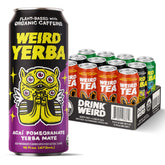 WEIRD acai pomegranate yerba mate can for a bold afternoon boost.