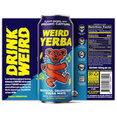 Cans from WEIRD in the fridge ready for a quick energy lift