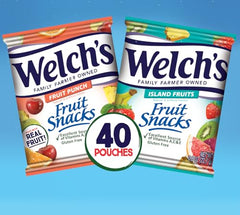 Welch's 40-pack display shows the snacks ready for family trips and school events.