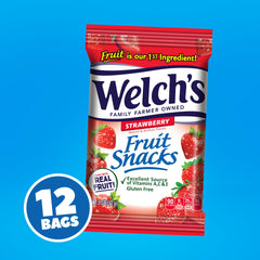 Welch's Strawberry Fruit Snacks ingredients panel highlights real fruit first.