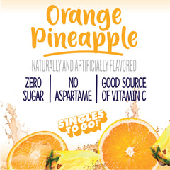 Welch's Singles To Go orange pineapple drink mix poured into a glass, refreshing taste