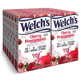 Welch's Singles To Go box front shows cherry-pomegranate flavor and travel-friendly packaging.