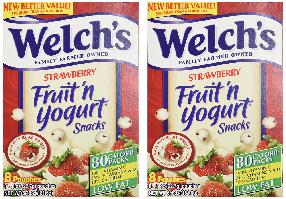 Welch's Strawberry Fruit-n-Yogurt Snacks closeup showcases a convenient on-the-go treat.