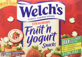 Welch's Strawberry Fruit'n Yogurt Snacks 8-pouch pack shot for on-the-go snacking.