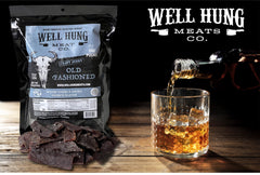 Well Hung Old Fashioned Beef Jerky close-up shows rich texture and smoky aroma.