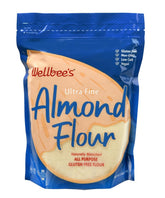 Wellbee's Almond Flour bag shows ultra-fine texture ideal for delicate pastries.