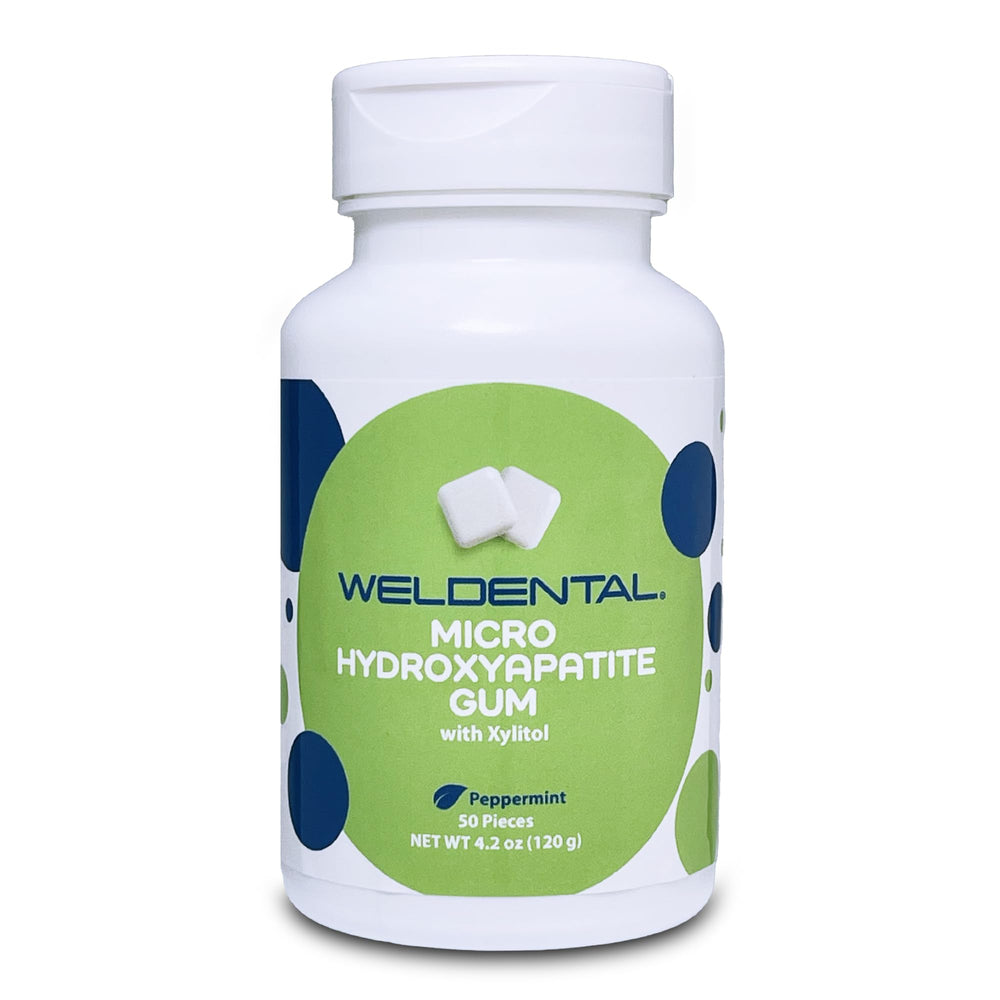 WELdental micro hydroxyapatite gum shown with box and pieces for daily refreshment