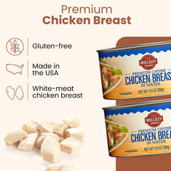 Wellsley Farms premium chunk chicken breast in water for salads and casseroles.