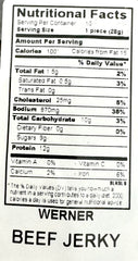 Werner Beef Jerky Slab thin slices close-up highlighting tender, ready-to-eat texture for quick snacking.