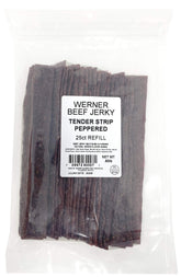 Werner Tender Strips Peppered Beef Jerky 25-pack, portable protein for workouts.