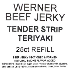 Werner Teriyaki beef jerky close-up showing natural wood smoke flavor